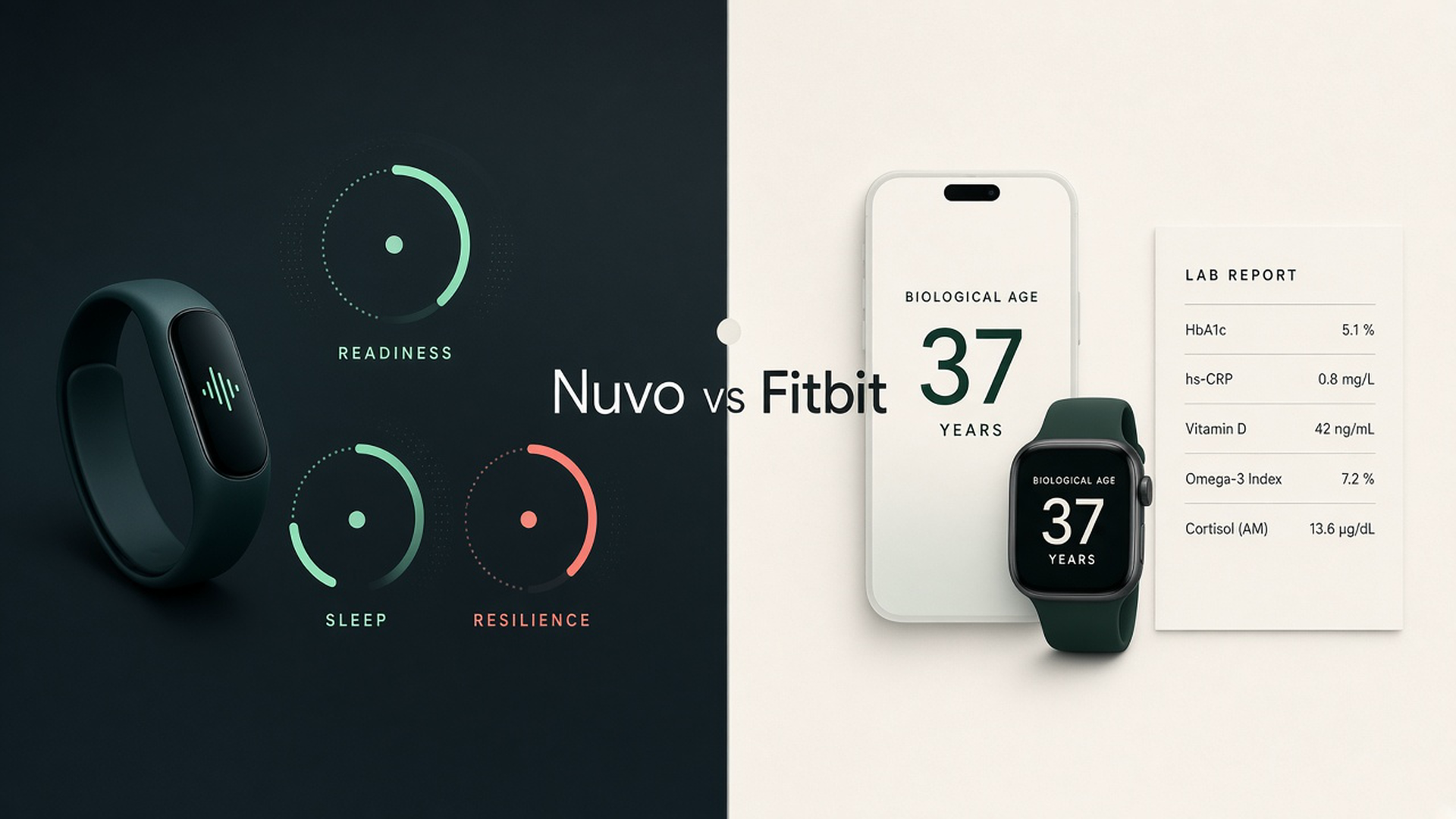 Nuvo vs Fitbit: daily biological-age iPhone app compared with Google Health readiness, sleep, and resilience scores